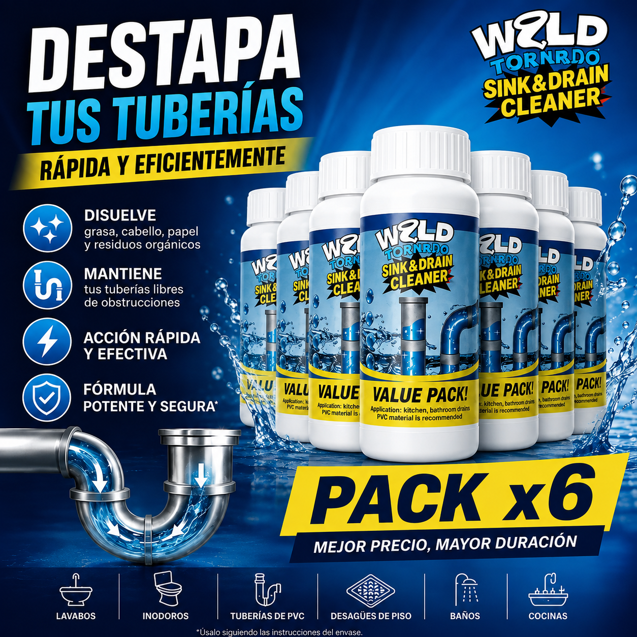 DrenaMax™ Pack x6 | Triple poder contra los atascos.