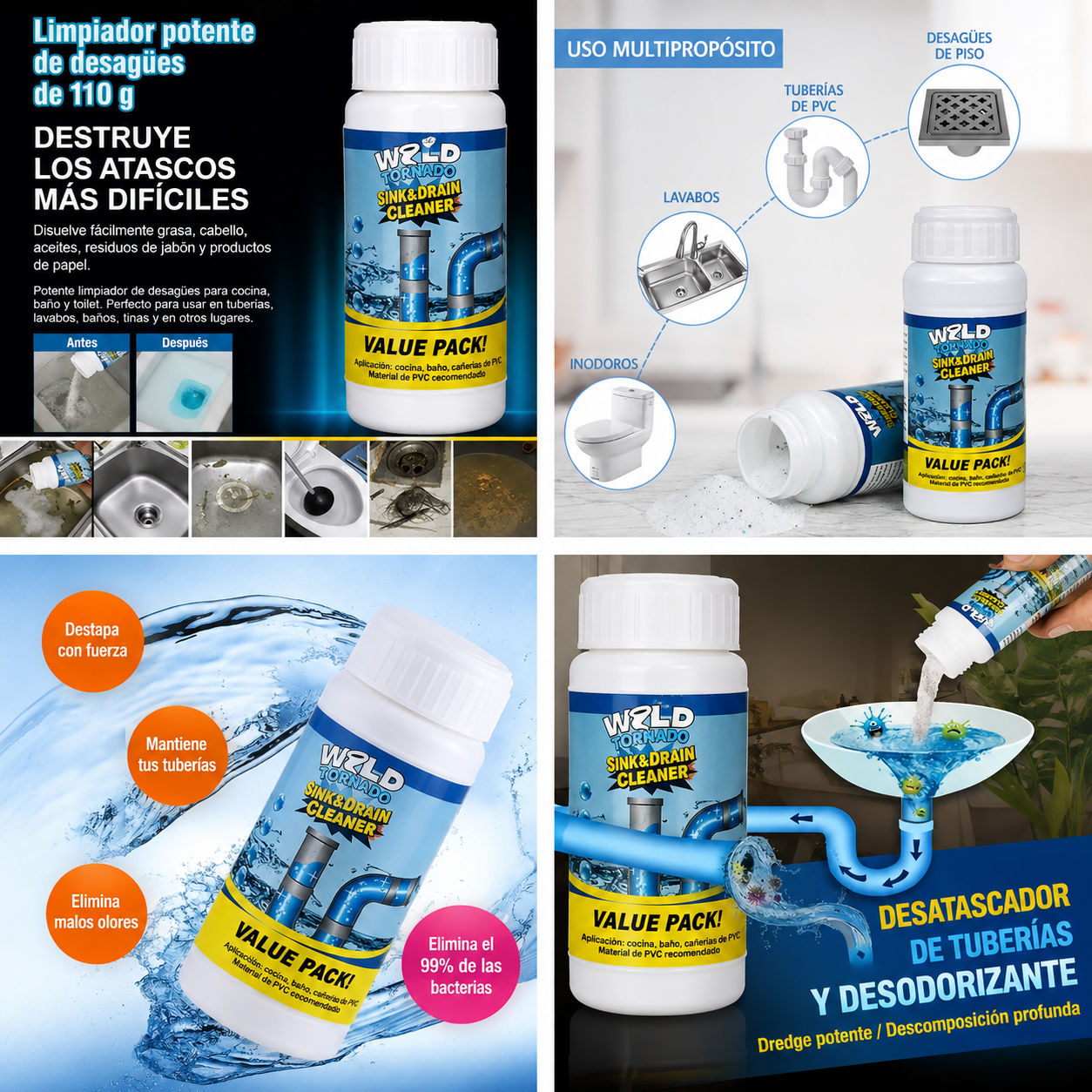 DrenaMax™ Pack x6 | Triple poder contra los atascos.